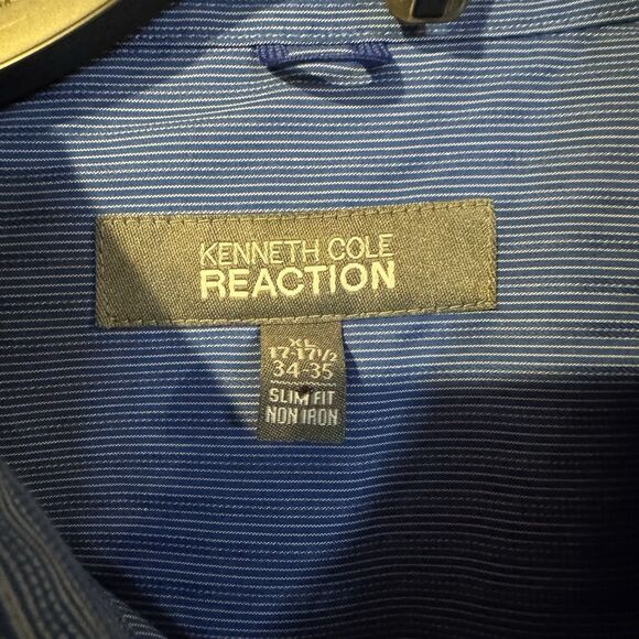 Kenneth Cole Reaction Shirt XL Men’s Blue Striped Button Up Long Sleeve Non Iron - Picture 3 of 7